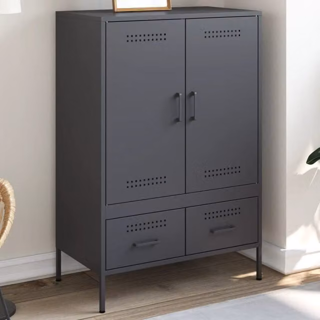 Berkfield Home Anthracite and Black Steel Highboard, W: 68 cm, D: 39 cm, H: 101.5 cm
