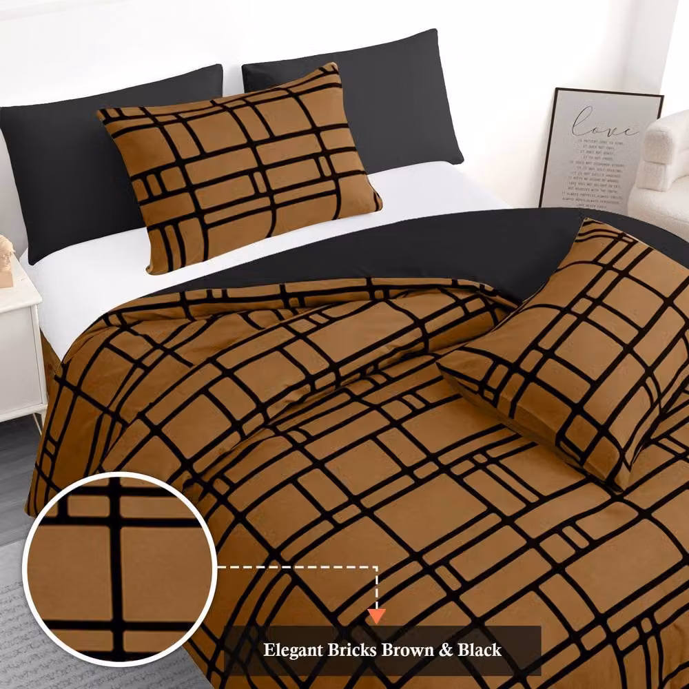Pamposh Reversible Microfibre Duvet Cover and Pillowcase Set in Brown, Double, W: 140 cm x H: 200 cm – 4