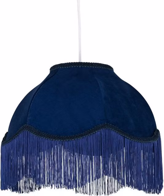 First Choice Lighting Blue Velvet Fringed Easy Fit Round Lamp Shade