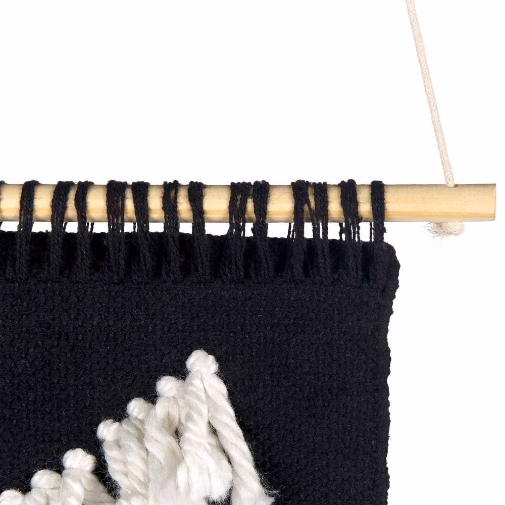 Wyld and Coco Handwoven Geometric Black and White Tassel Textile Wall Hanging – 3