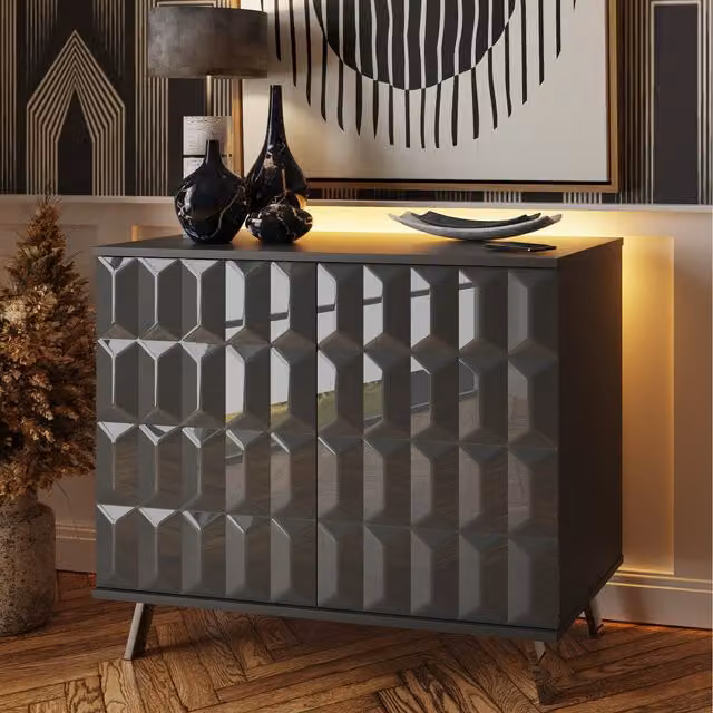 Frank Olsen Elevate Small Sideboard in Grey with Integrated Lighting and Geometric Design