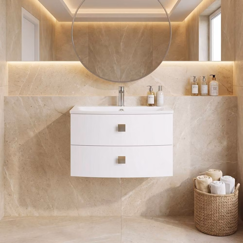 Balterley Modern Wall Mounted Bathroom Vanity Unit with Basin and Soft Close Drawers, White, W/D/H: 712 x 504 x 448 mm – 2
