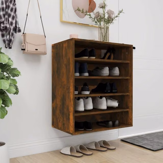 Berkfield Home Smoked Oak Shoe Cabinet in Brown, W/D/H: 60 x 35 x 70 cm – 1