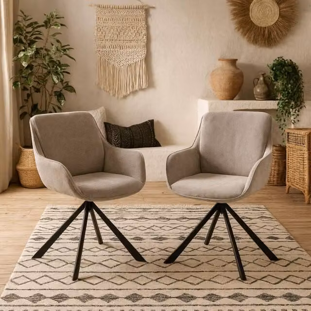 Wyld Haus Pebbleseed Set of 2 Sand Upholstered Swivel Dining Chairs – 1