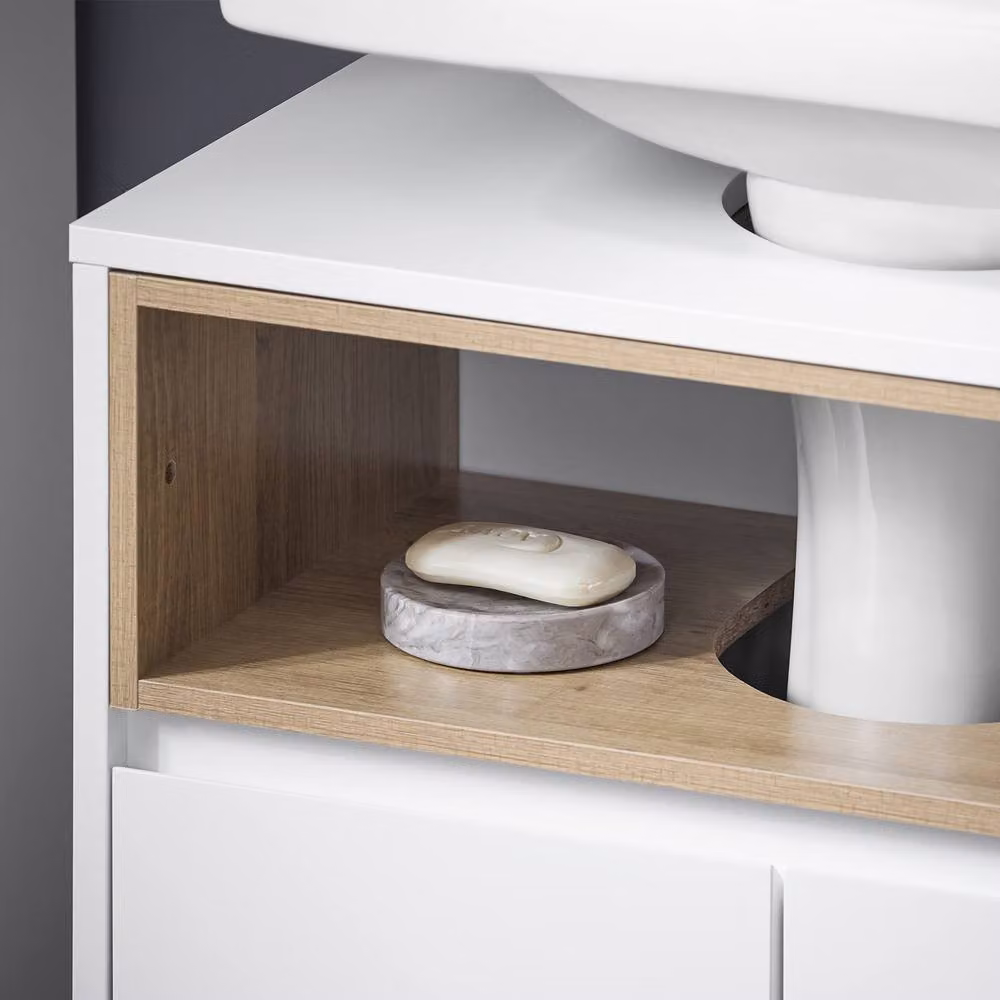 SoBuy White Under Sink Bathroom Cabinet with Open Shelf and 2 Hinged Doors, Height: 61 cm – 5