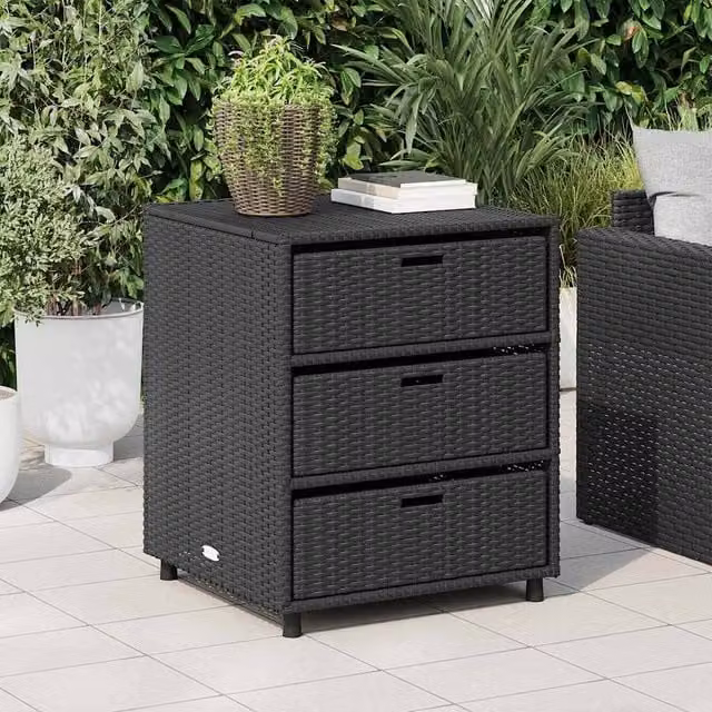 Berkfield Home Garden Storage Cabinet in Black Poly Rattan and Steel, W/D/H: 55 x 59 x 69 cm – 1
