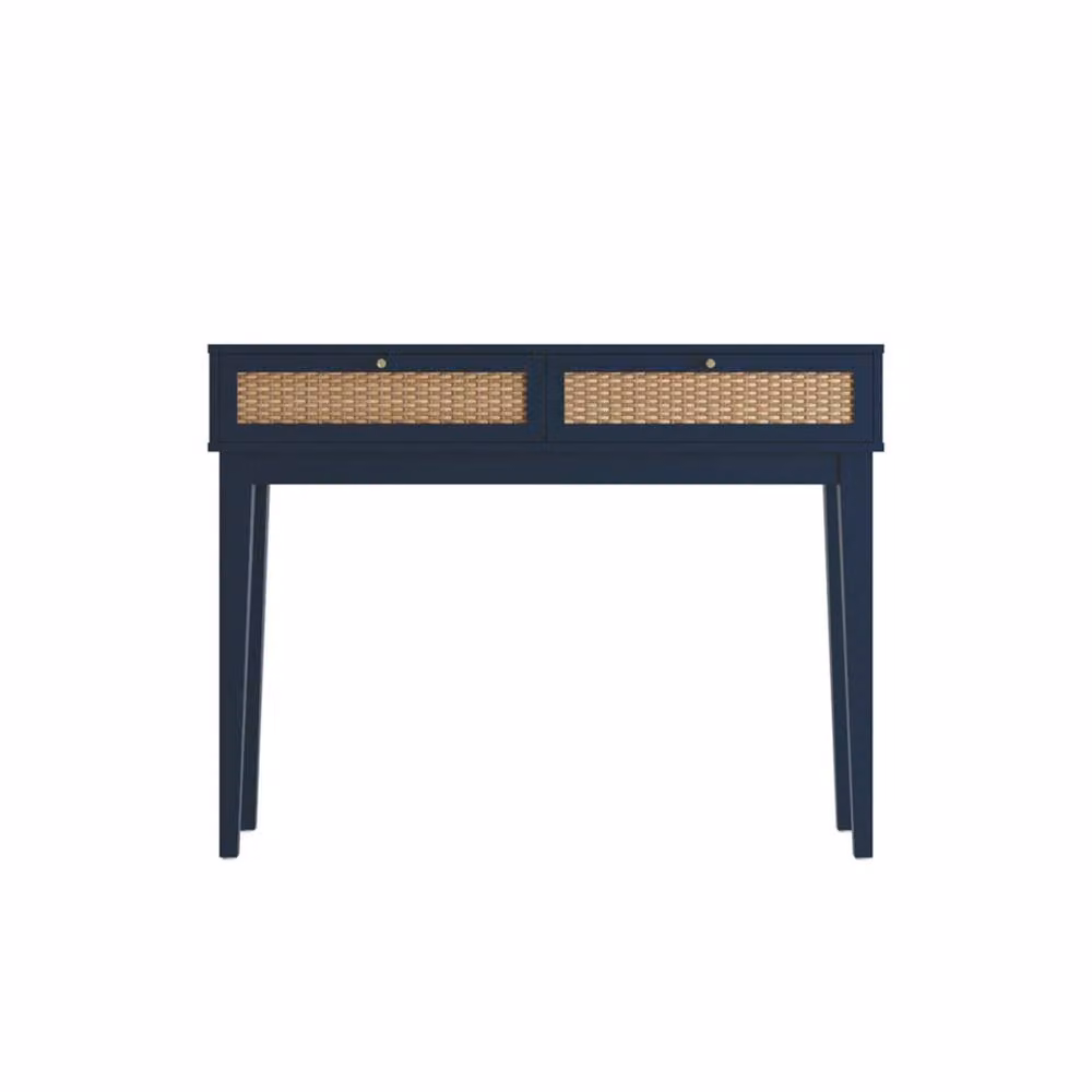 Wyld Haus Waterford Blue Oak and Woven Rattan Dressing Table with 2 Drawers – 2