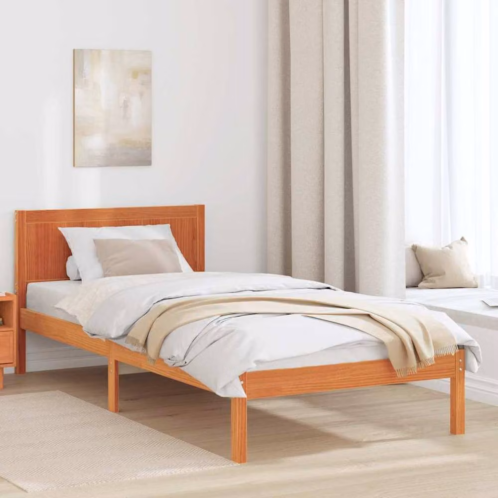 Berkfield Home Spacious Solid Pine Bed Frame in Wax Brown, 80 x 200 cm – 2