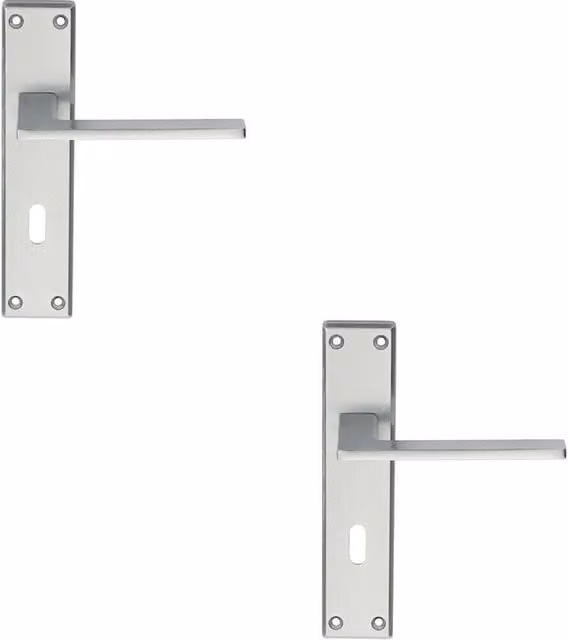 Loops 2x Flat Straight Lever on Lock Backplate Door Handle in Satin Chrome, W: 180 mm x H: 40 mm