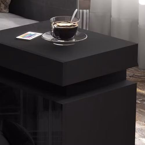 HOMCOM Set of 2 Modern High Gloss Bedside Tables with Integrated LED Lighting in Black – 9