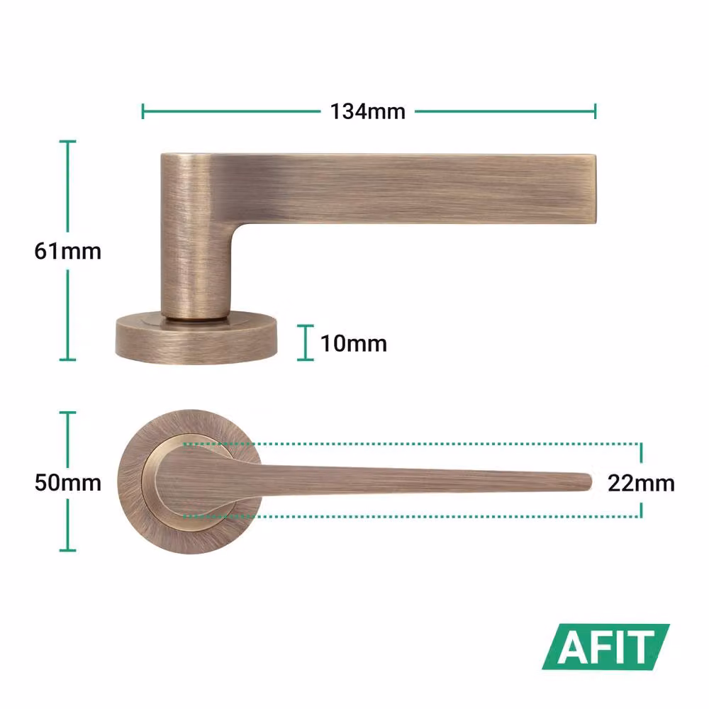 AFIT Antique Brass Door Handle Latch Set with Hinges in Bronze – 3