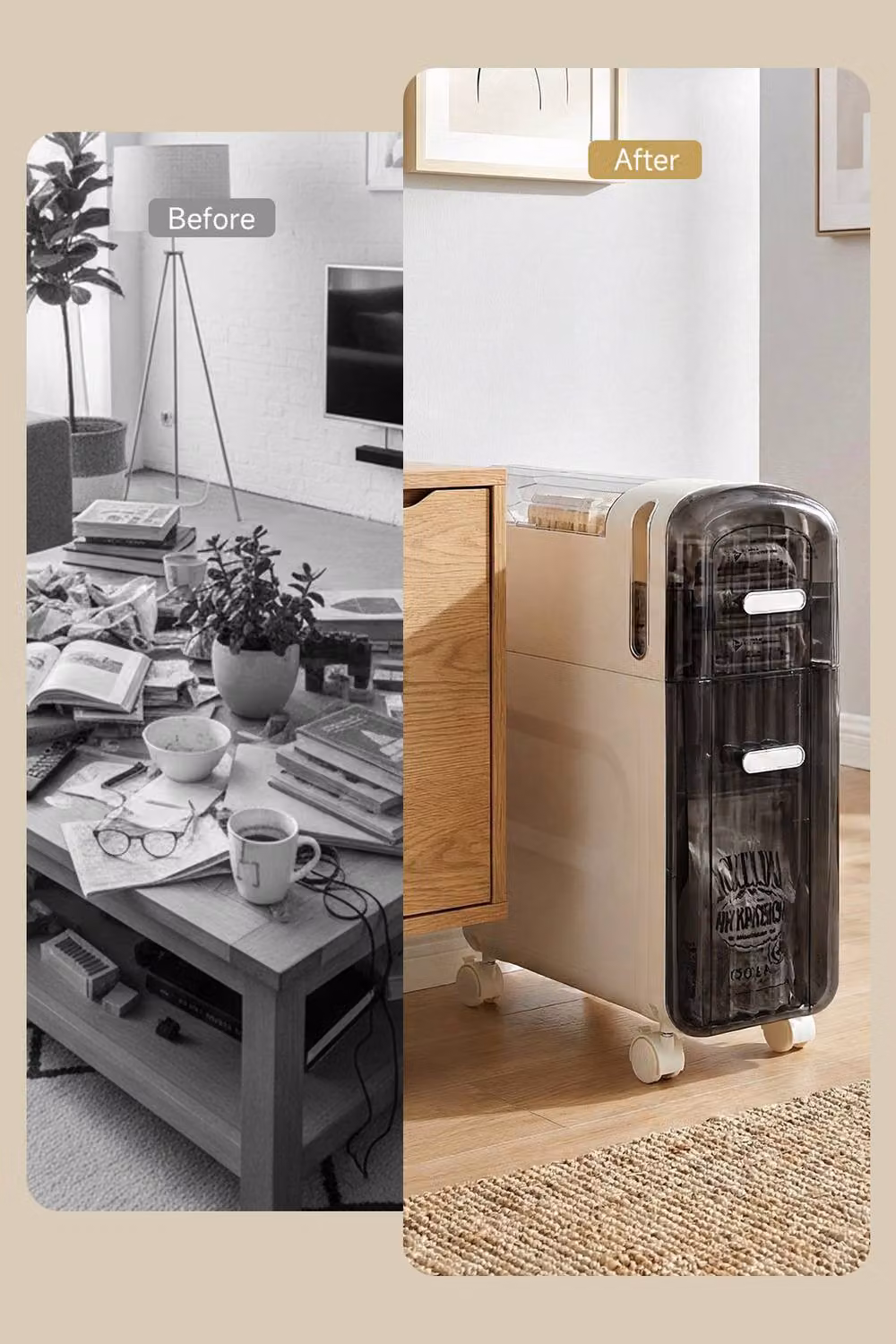 Living and Home Slim 2-Tier Rolling Narrow Storage Cabinet with Drawers in White – 4