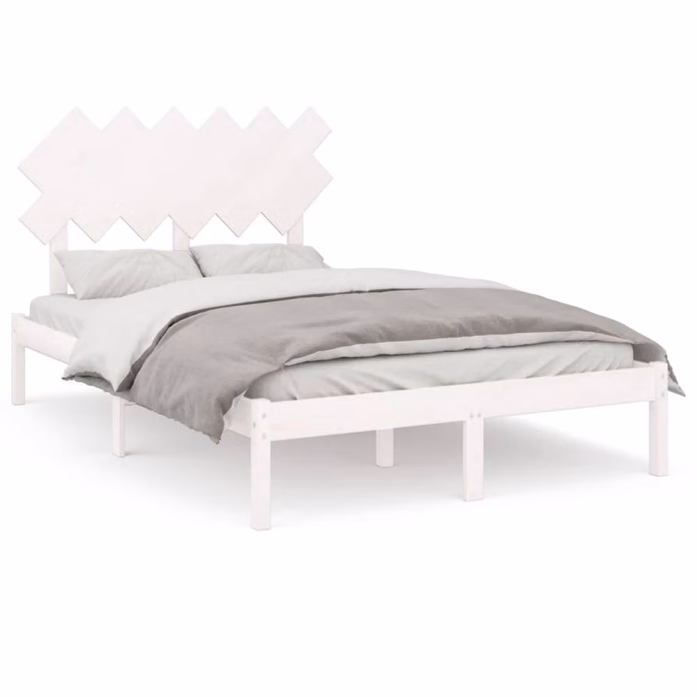 Berkfield Home White Solid Pine Wood Double Bed Frame W/D/H: 135 x 190 cm – 2