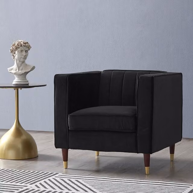 Thom Black Velvet Fabric 1 Seater Sofa Chair with Metal Tipped Legs