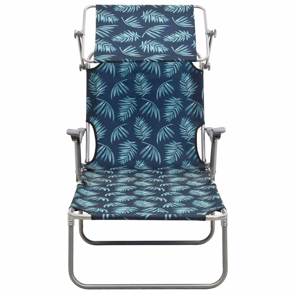 Berkfield Home Sun Lounger with Canopy in Navy Blue Steel with Floral Print W/D/H: 120 x 71.5 x 108.5 cm – 3