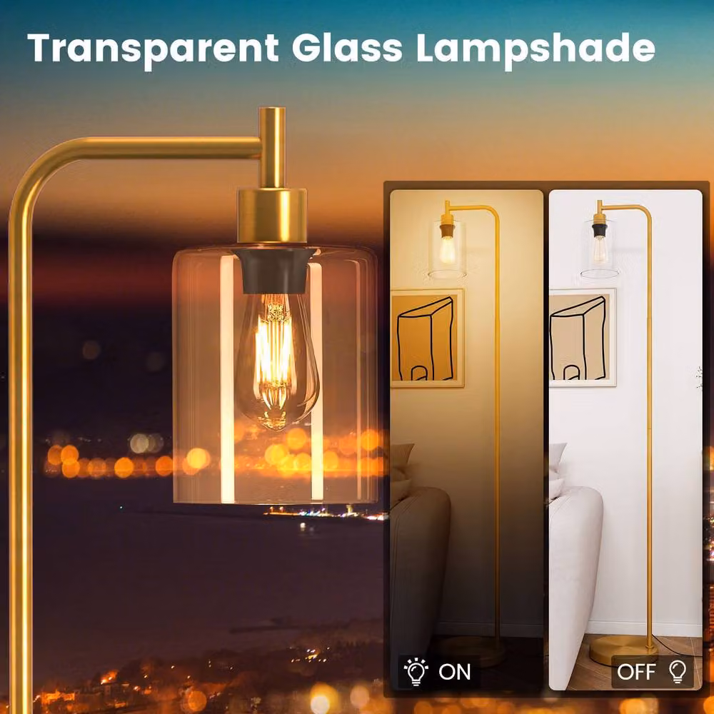 Costway Industrial Floor Lamp with Transparent Glass Lampshade in Gold/Brass – 4