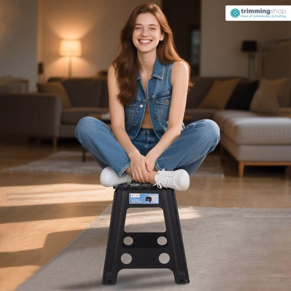 Neel Blue Foldable Step Stool in Black with Anti-Skid Rubber Feet, W/D/H: 45.72 x 28.45 x 21.59 cm – 7