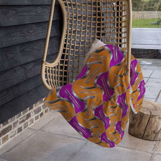 Benjamin Tate Design Geometric Metallic Shapes Fleece Blanket in Orange and Sand, W/D/H: 120 x 150 cm