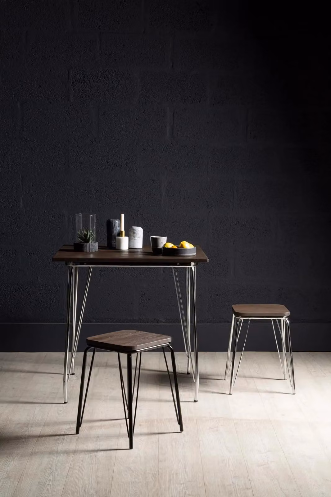 Orsina Industrial Metal and Wood Cube Stool in Silver and Brown, W/D/H: 37 x 37 x 47 cm – 4