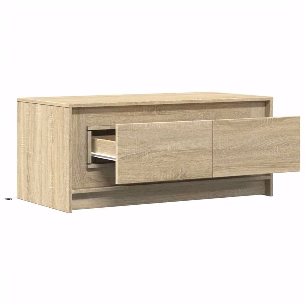 Berkfield Home Modern Rectangular Coffee Table with LED Lights in Sonoma Oak and Beige – 3