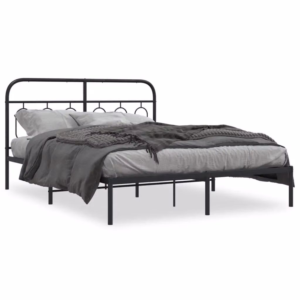 Berkfield Home Metal Bed Frame with Headboard, Black, W/D/H: 150 x 200 cm – 2