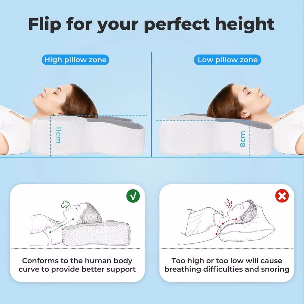 Kelvenix Ergonomic Cervical Memory Foam Pillow in Grey with Cooling Breathable Silk Removable Cover – 3