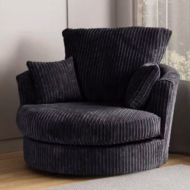 SquareBoxx Lennox Black Fabric Swivel Tub Chair with Armrests – 1