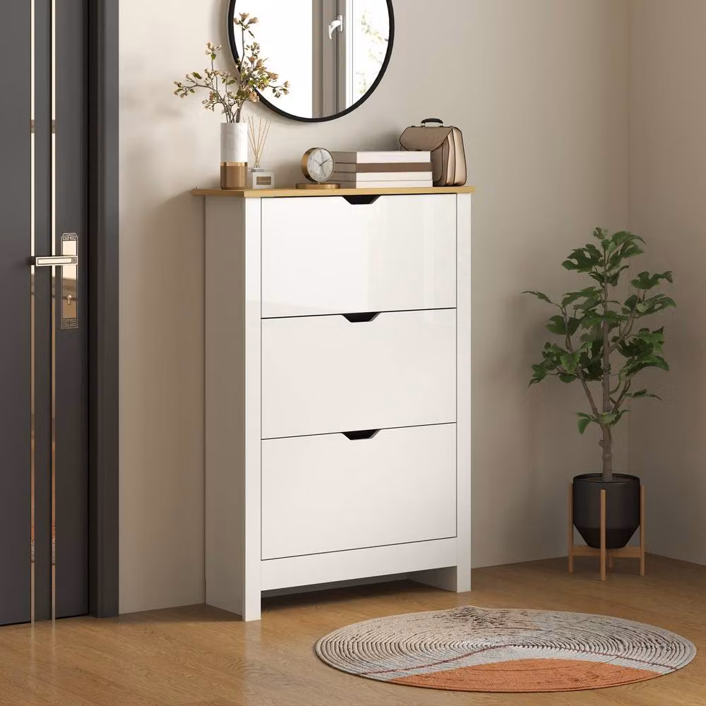 STILVORA Narrow White Shoe Cabinet with 3 Tilting Compartments and Internal Shelves – 2