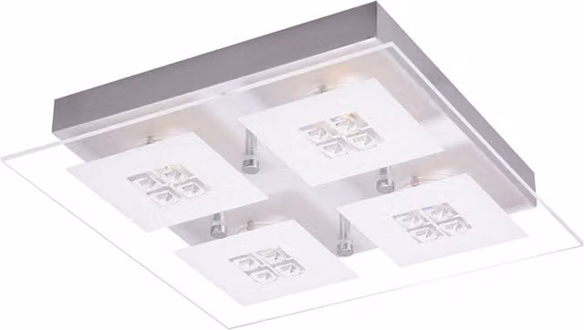 Happy Homewares Designer LED Bathroom Ceiling Light with Glass Insets in Brushed Chrome and Silver – 1