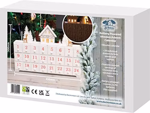 Netagon White Wooden Christmas Advent Calendar with 24 Drawers, W/D/H: 27.5 x 43 x 6.5 cm – 5
