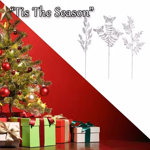 VFM e-Store Silver Glitter Foliage Pick Christmas Ornament H 74 cm x W 24 cm x D 0.5 cm – 5