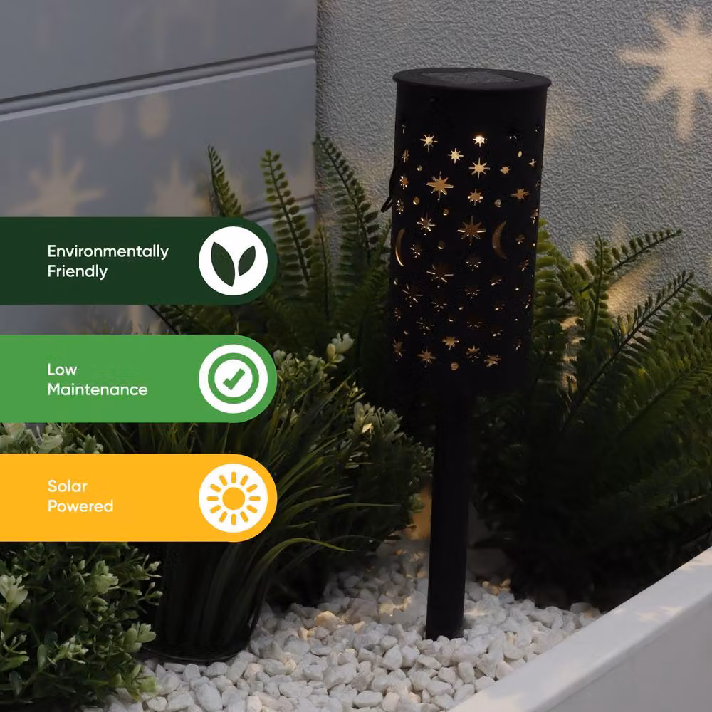 Gardenwize Pack of 4 Solar LED Night Sky Stake Lights in Black with Warm White Illumination – 5