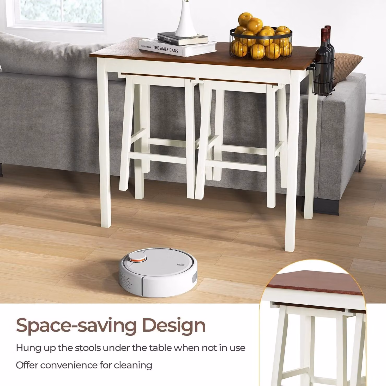 Costway 3-Piece Bar Table and Stool Set in White and Brown – 3