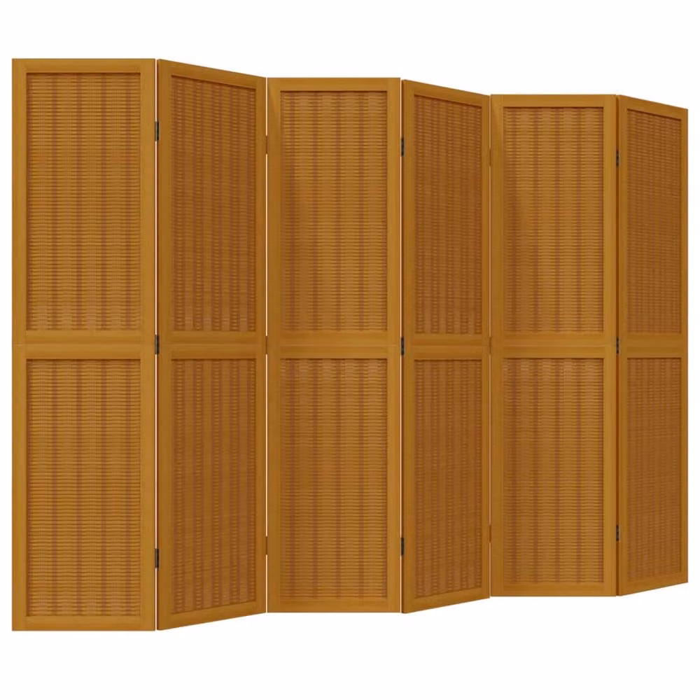 Berkfield Home 6-Panel Room Divider in Brown Solid Paulownia Wood – 2
