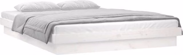 Berkfield Home Modern White Solid Pine Wood LED Bed Frame with Under-Bed Lighting and USB Charging Port W/D/H: 140 x 190 cm – 1