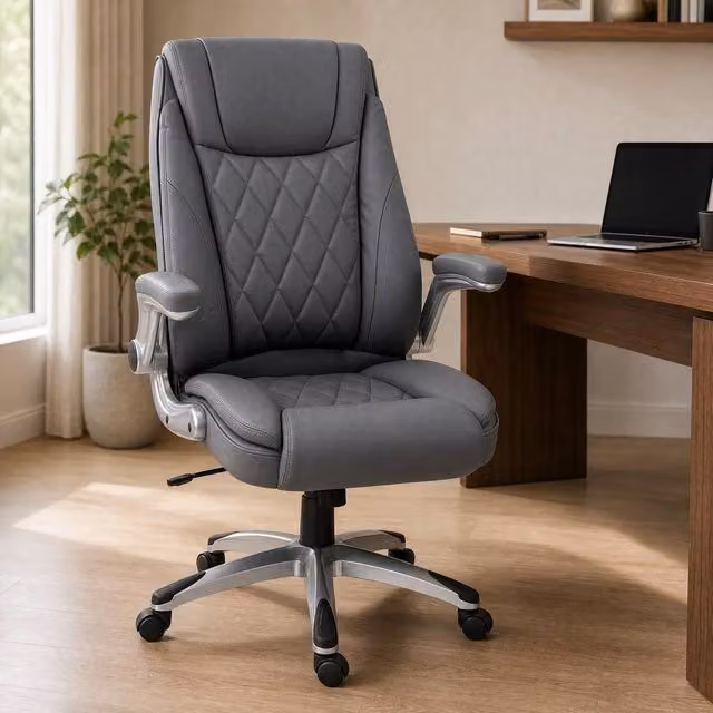 STILVORA Grey Executive Office Chair with Synthetic Leather, Headrest and Armrests – 1