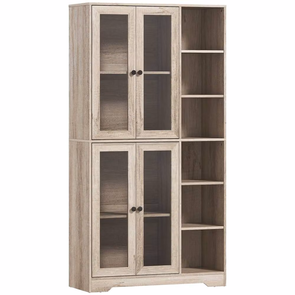 Wyld Haus Mole Tall Kitchen Storage Cabinet in Grey Wood Effect with Glass Doors, W/D/H: 90 x 35 x 172 cm – 2