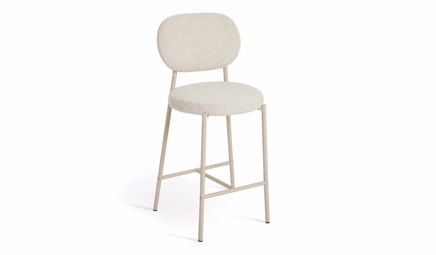 Orson White Boucle Fabric Modern Counter Bar Stool with Metal Base H: 101 cm, W: 48 cm, D: 52 cm