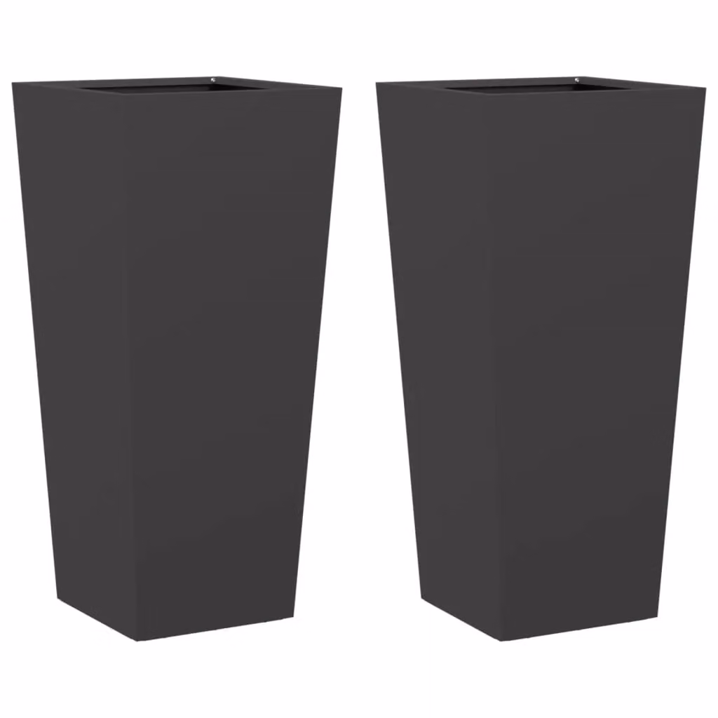 Berkfield Home Garden Steel Planter Tubs, Black, 2 Pack, W/D/H: 35 x 35 x 75 cm – 2