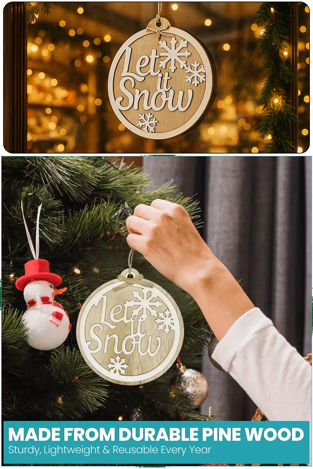 Neel Blue Round Wooden Merry Christmas Wall Plaque with Let it Snow Lettering, Diameter: 15 cm – 3