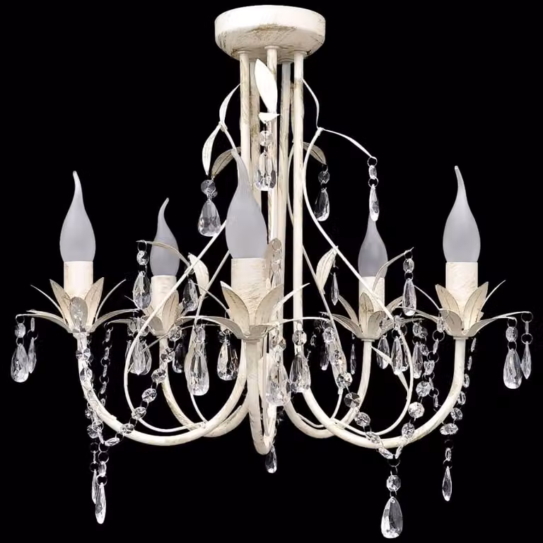 Berkfield Home Crystal Pendant Ceiling Lamp Chandelier in White with 5 Bulb Sockets