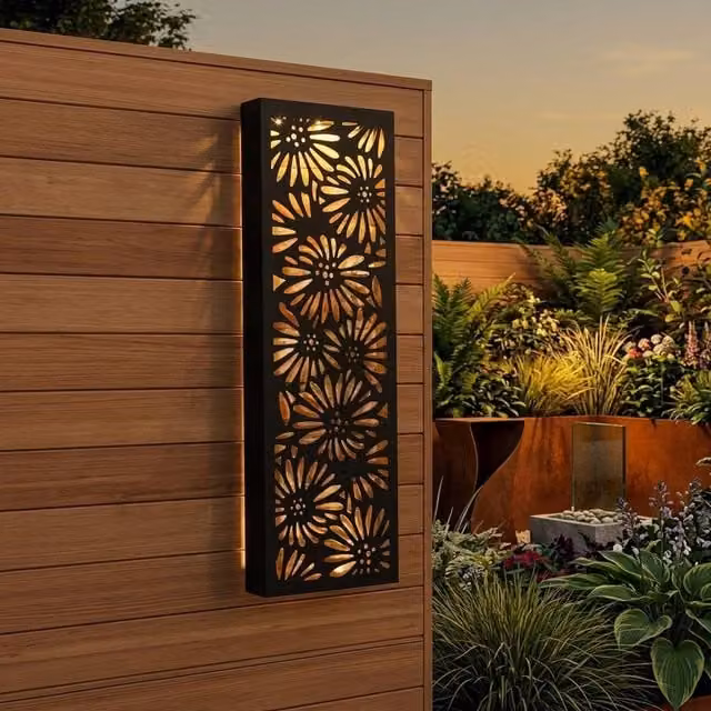 Garden Greatness Lunaria Solar Sunflower LED Wall Art Panel in Black Metal
