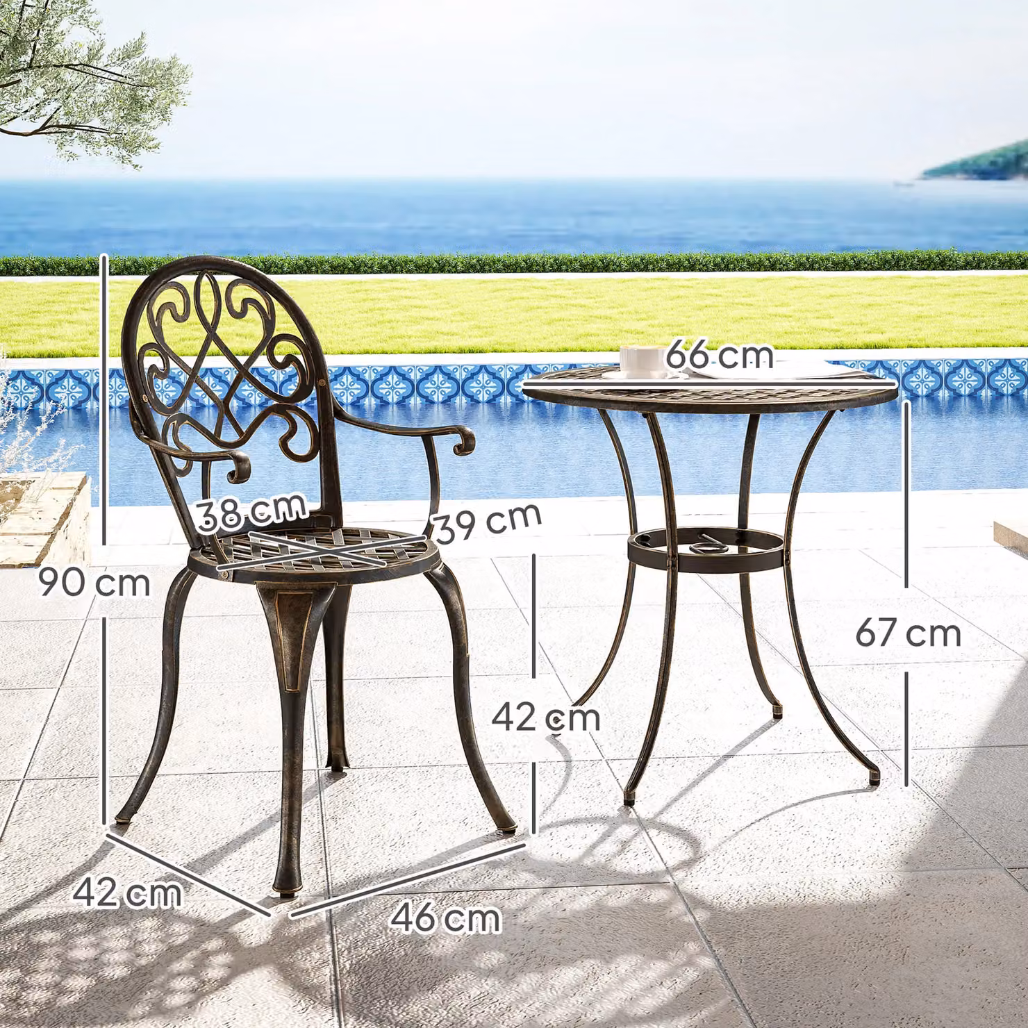 OUTSUNNY 3-Piece Aluminium Bistro Garden Set in Bronze Tone – 3