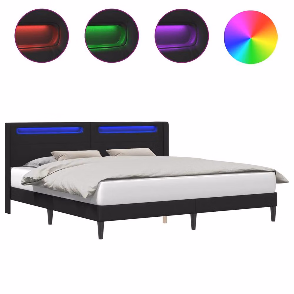 Berkfield Home Black Faux Leather Bed Frame with Under-Bed LED Strip Lights, W/D/H: 180 x 200 cm – 2