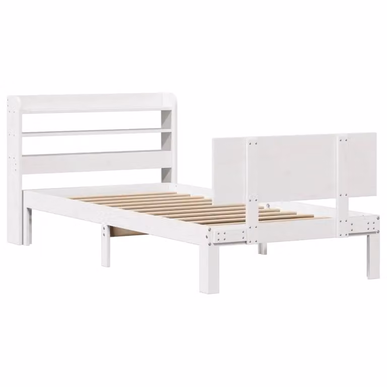 Berkfield Home Single Bed Frame with Headboard in White, W/D/H: 90 x 190 cm