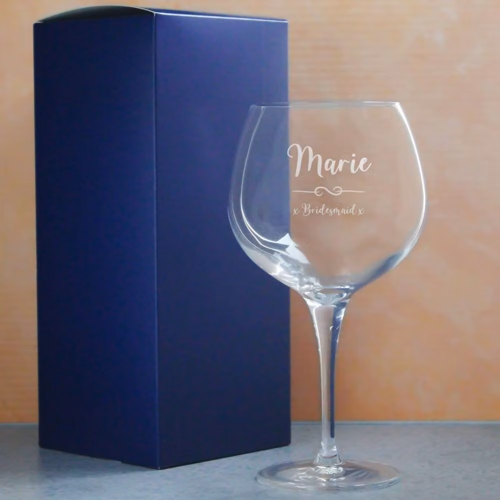 Uniqueful Personalised Primeur Gin Balloon Cocktail Glass with Flourish Design and Custom Name or Message in Transparent Glass – 2