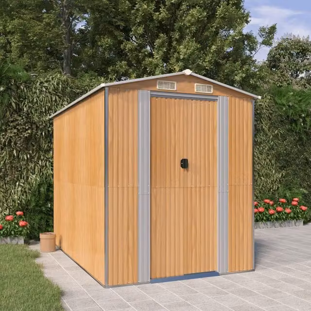 Berkfield Home Garden Shed in Light Brown, Galvanised Steel with Sliding Doors and Side Vent, W/D/H: 192 x 274 x 223 cm – 1