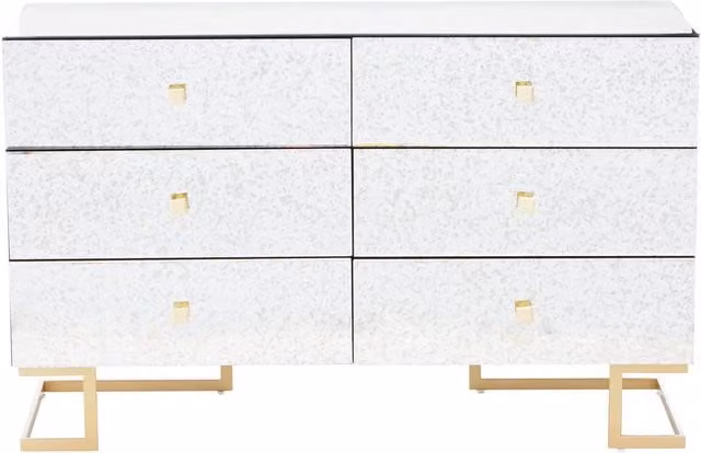 Orsina Classic Mirrored 6 Drawer Chest in White with Brass Finish – 1