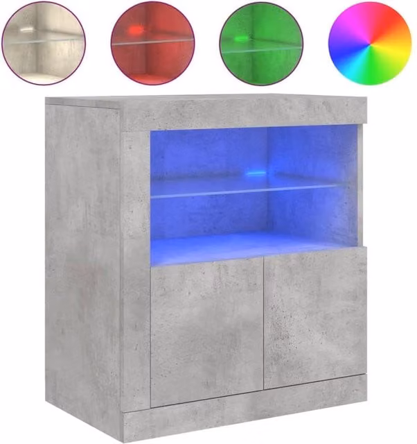 Berkfield Home Modern Sideboard with Integrated LED Lights in Grey, W: 60.5 cm, D: 37 cm, H: 67 cm