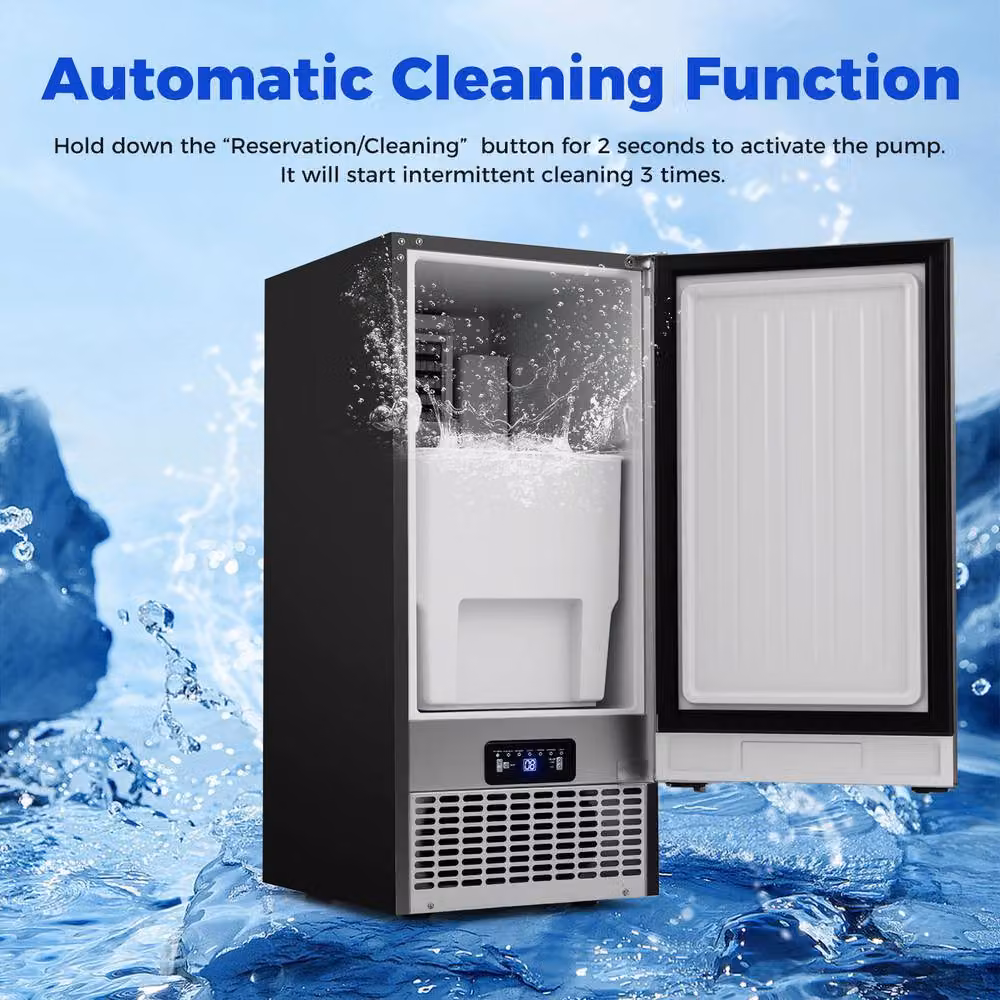 Costway Commercial Ice Maker with Self-cleaning Function, 50kg/24h Capacity, Silver Stainless Steel – 3